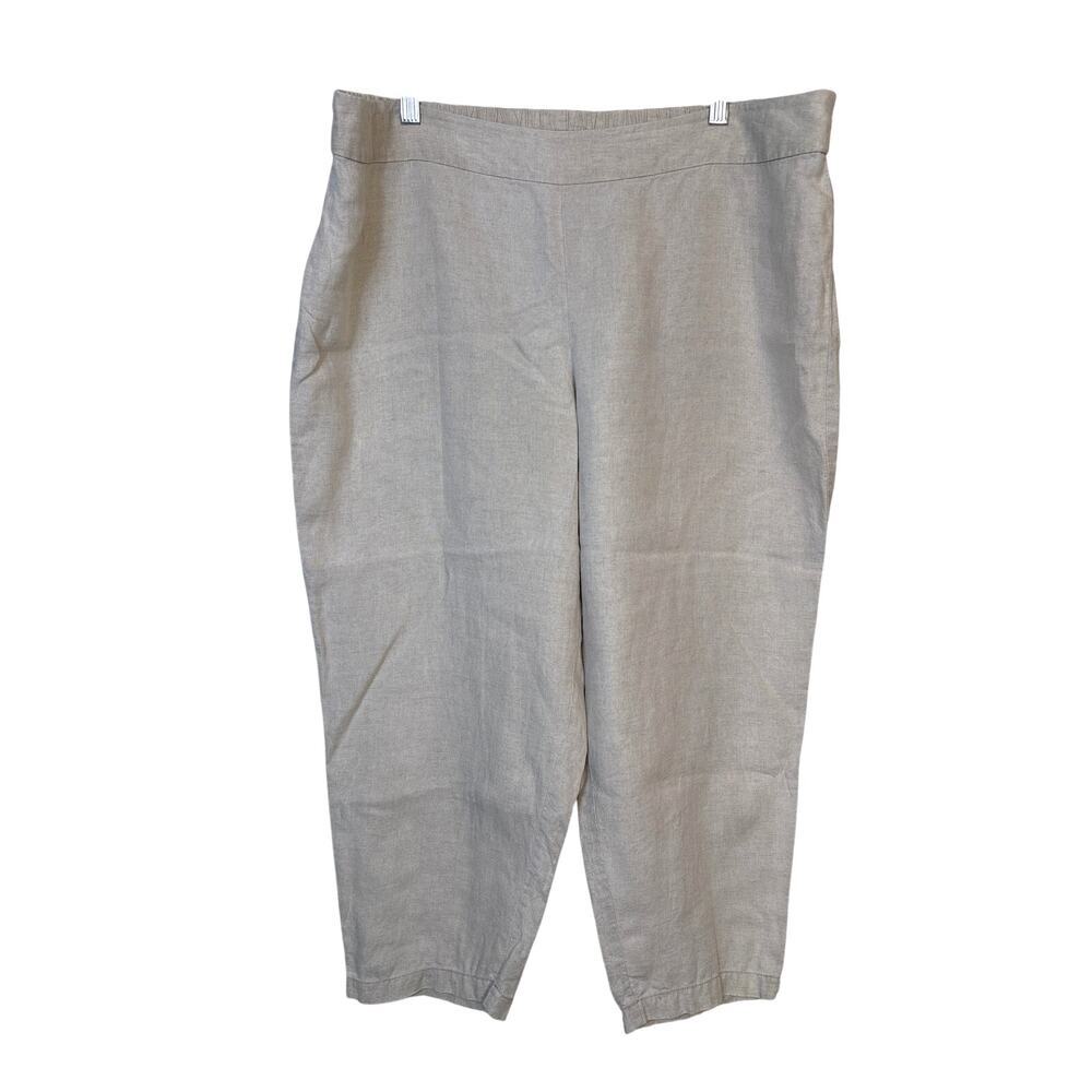 Eileen Fisher Washed Organic Linen Pants Sz XL Beige Pull On Beach Resort